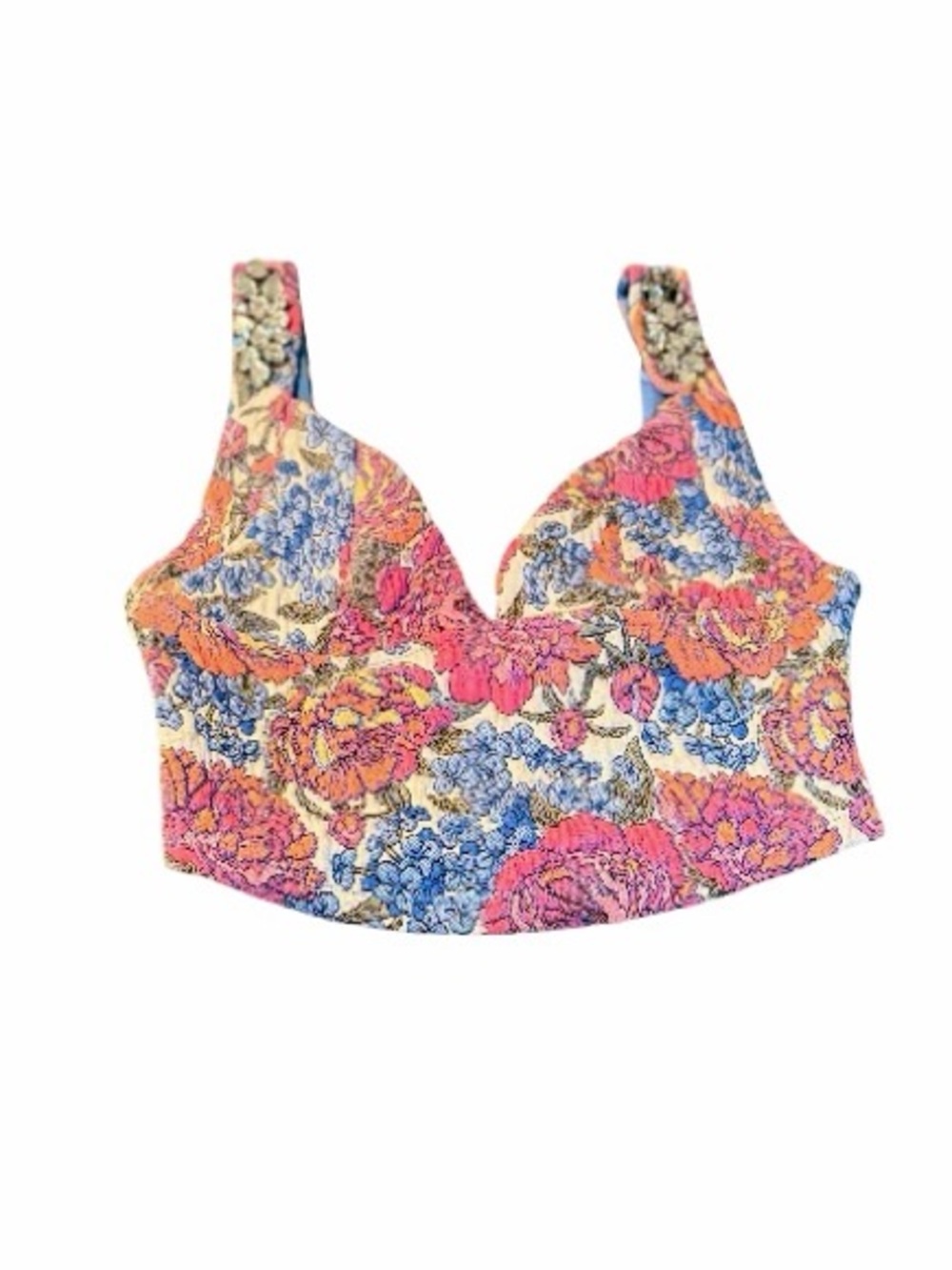 Floral Sweat Heart Cropped Top in Pink and Blue Size S Corset, Festival, Concert - Picture 2 of 8